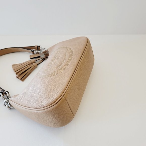 Coach CM084 Heritage Leather Teri Shoulder Bag Handbag Crossbody Taupe - Picture 6 of 7